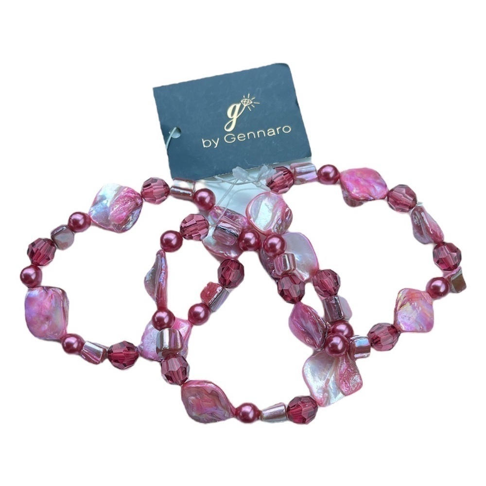 Gennaro set of 3 multi-tone pink beaded stretch bracelets
